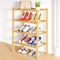 Smiry Small Bamboo Shoe Rack, 4 Tier Free Standing Wooden Shoe Organizer, Stackable Wood Shoe Storage Shelf for Closet, Entryway, 12 Vertical Slats, 2+2 Stack Standard Legs, 17.3"x11"x26", Natural