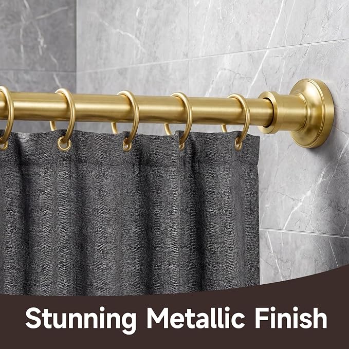 BRIOFOX Gold Tension Curtain Rod 24 to 110 Inch(2-9.1ft) - Spring Tension Shower Curtain Rod, No Drilling Brass Gold Tension Rod for Curtains or Windows