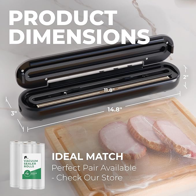 EconoHome Cordless Food Vacuum Sealer Machine - Rechargeable & Portable Sous Vide Vacuum Sealer with Built-In Cutter - Seals in 10 Seconds - 11.8" Width with 3 Sealing Modes & 1 Bag Roll 77" x 11"