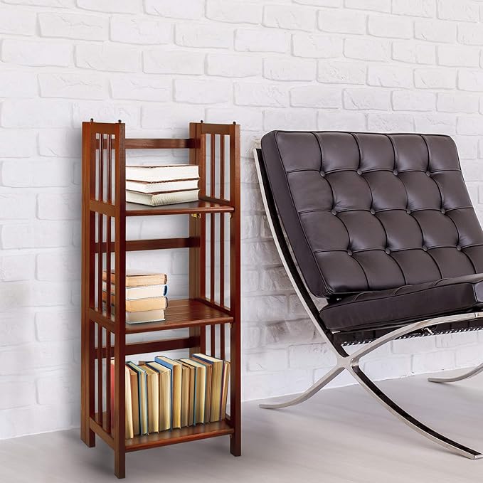 Casual Home Narrow 3-Shelf Folding Bookcase, 14" Wide, Walnut