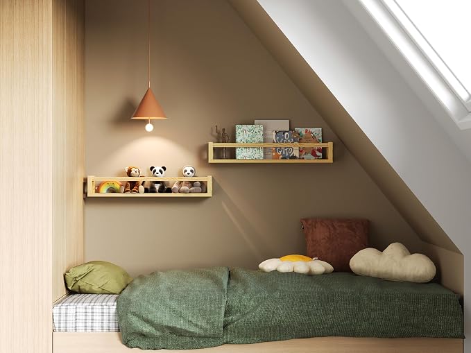 Upgraded Thick Floating Shelves, 24 Inch Solid Wood Bookshelf for Wall, Floating Book Shelves Use as Wall Shelves for Bedroom, Living Room, Kitchen, Books, Spice Rack & Decor - Natural Wood