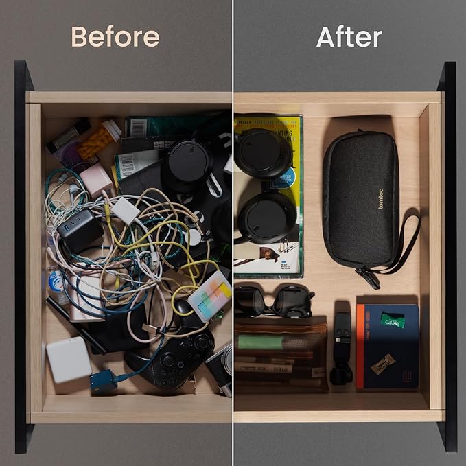 tomtoc Electronics Organizer Travel Case, Water Resistant Travel Bag Cable Organizer for Essentials, Tech Pouch Accessories Carry Storage for Cord, Phone, Cables, Airpods, USB Flash Drive, Daily Items | Water Resistant Tech Pouch Accessories Travel Bag...