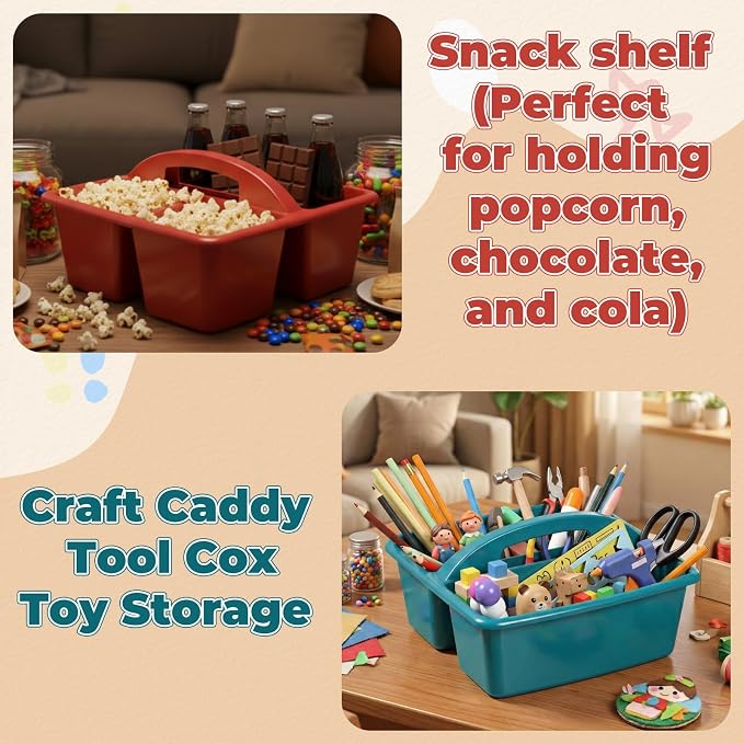 Kathfly 4 Pack Classroom Caddy Organizer with Handle, Plastic Art Craft Cleaning Caddy Bulk, Small Multipurpose Supply Organization Storage Basket for Table Desk Office Pencil Teacher (Deep Color)