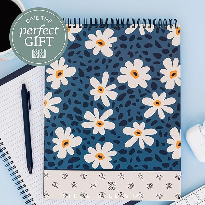 Steel Mill & Co Large Top Spiral Notebook College Ruled, 11" x 8.5" with Durable Hardcover and 160 Lined Pages (Leopard Daisy)