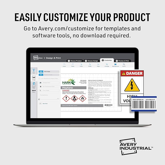 Avery Printable Warning Signs, 3.5" x 5", Water/Chemical Resistant, 60 Removable Labels (61514)