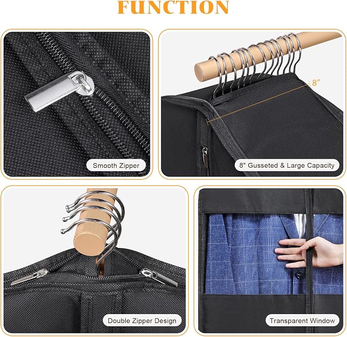 Syeeiex 43'' Garment Bags for Hanging Clothes with 8'' Gussets,Space Saving Hanging Garment Bag with Self Compression Zipper - Save 50% Space-Can Hold 6 Down Coats,8 Fur & Winter Coats,20 Shirts(2PCS)