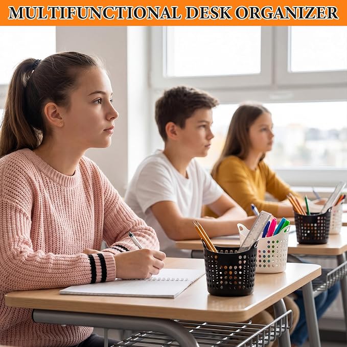 Weysat 36 Pcs Pencil Cup Bulk Plastic Pencil Basket Organizer Desk Basket for Pens Round Pens Holder for Classroom Back to School Office Home Crayon Stationery Organizer Supplies(Black and White)