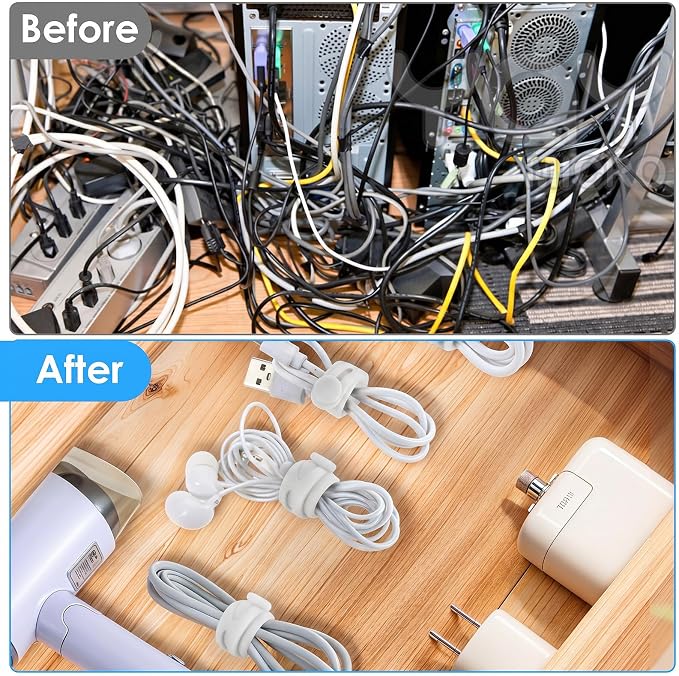 30 Pcs Silicone Cable Ties Reusable,Multipurpose Silicone Cord Ties,13mm Reusable Silicones Cable Tie,Adjustable Locking Buckle for Home & Office Cord Management,White