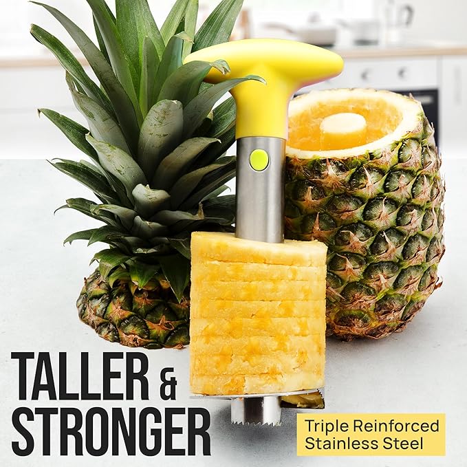 Zulay Kitchen Stainless Steel Pineapple Corer & Slicer – Heavy Duty Pineapple Cutter & Eye Removal Tool – Effortless Core Remover Tool with Sharp Reinforced Blade & Ergonomic Handle - Yellow