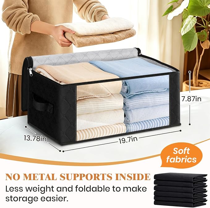 Fab totes 35L Closet Organizers and Storage, Foldable Under Bed Storage Containers, Storage bags for Organizing Bedroom, Closet, Clothing,Organization with Handle (3 Pack,Black)