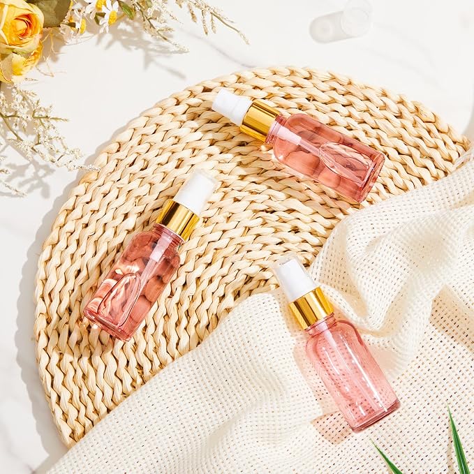 Roshtia 30 Pcs Glass Spray Bottle Clear Empty Bottles Small Refillable Reusable Perfume Bottle with Fine Mist Sprayer Pump for Face Body Travel(1 oz,Clear Pink)