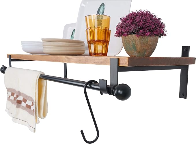 AddGrace Closet Rod Bracket Heavy Duty Shelf Brackets Black 10 Inch 2 Pack | Fit for Closet Wardrobe Laundry Room and Kitchen, with Hook, Store Above and Hang Below, Supports 66 lbs, Easy to Install