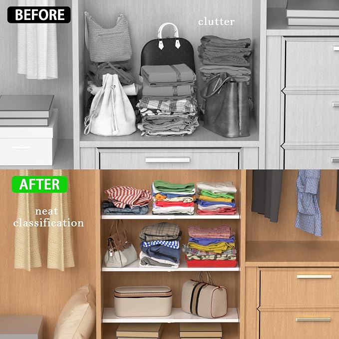 Expandable Closet Organizer Shelves, Adjustable Metal Storage Shelves Divider for Wardrobe Cupboard Kitchen (2 Pack, W:7.87" x L: 17" to 31")