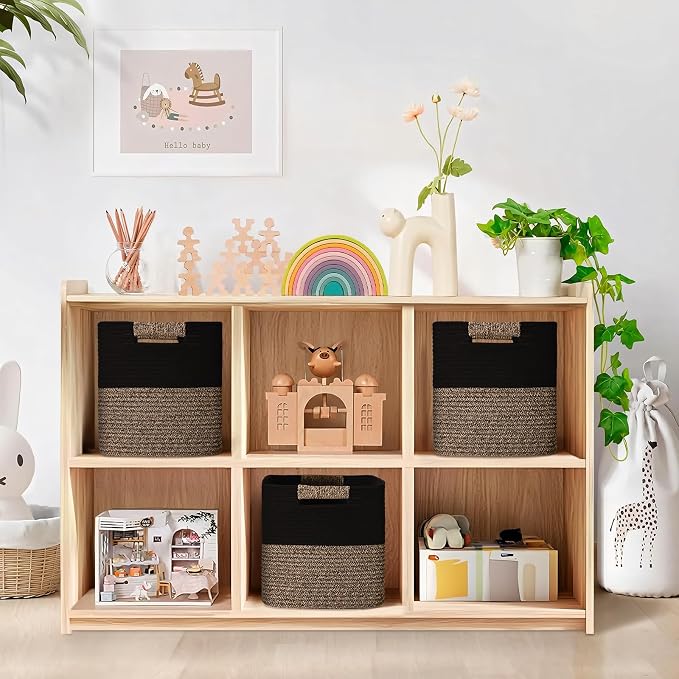 13 Inch Storage Cubes, 3 Pack Cube Storage Bins for Organizing, Cotton Rope Woven Baskets for Shelves, Bathroom, Kids Room, Closets, Baby Nursery