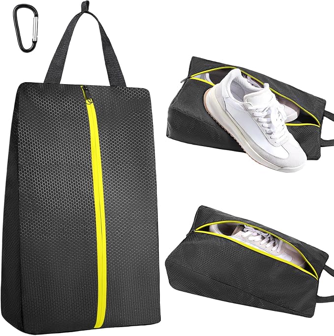 TOBWOLF Smell Proof Golf Shoe Bag, Cleat Bag Fits Up to Size 14 | Waterproof Durable Nylon, Reinforced Carry Handle & Smooth Zipper Closure, Large Capacity for Golf, Soccer, Gym and Travel