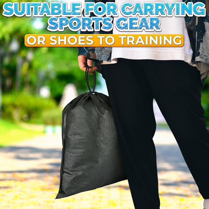 Shoe Bags for Travel, 10 Pack, 11.8"x15.75", Drawstring, Solid (Black) | Travel Shoe Backpack Set; Waterproof, Lightweight Fabric; for Luggage, Clothes, Gym, and Closet Organizing