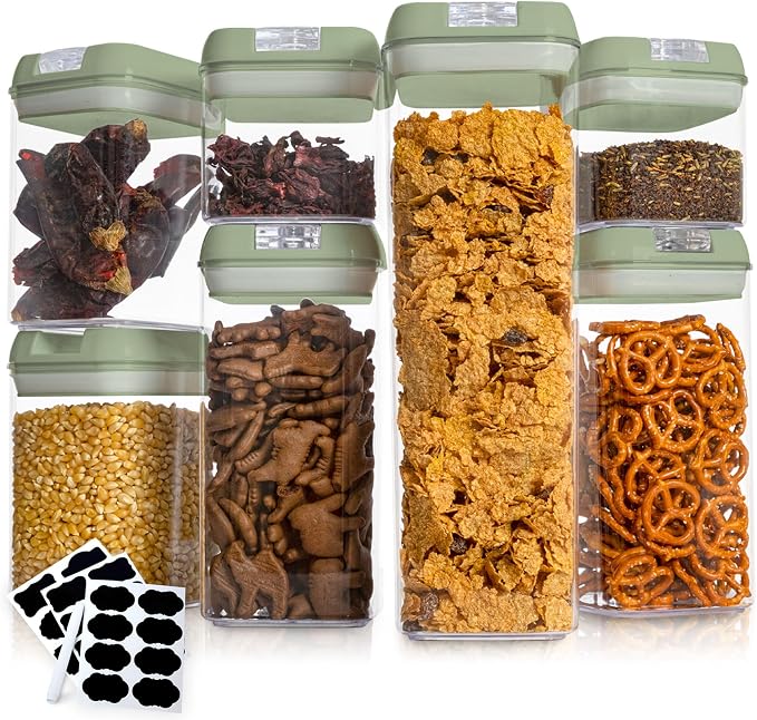 Cheer Collection Airtight Food Storage Containers, Kitchen Storage Containers for Pantry, Set of 7 Food Containers with Lids Airtight, Pantry Storage Containers & Organizers with Lids, Olive