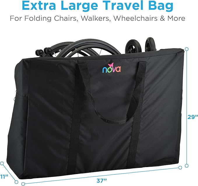 nova - Extra Large Mobility Travel Bag - Universal Carrier for Rollator Walkers, Folding Wheelchairs, and Transport Chairs - Durable Water-Resistant Storage Bag with Long Handles and Dual Zippers