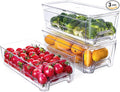 Imncya Pull-Out Fridge Organizer, Stackable Refrigerator Drawer Organizer Bins, Fridge Drawers Food Storage Containers for Fruits, Vegetables, Drinks, Snack (3 Pack Clear)