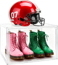 Extra XXX-Large Acrylic Display Case 17.3''x13''x13'' Super Large Figures Collectibles Helmet Showcase Tall Boot Shoe Boxes Clear Stackable Huge Storage Box with Magnetic Lid, 1 Pack with 2 Shoe Bags