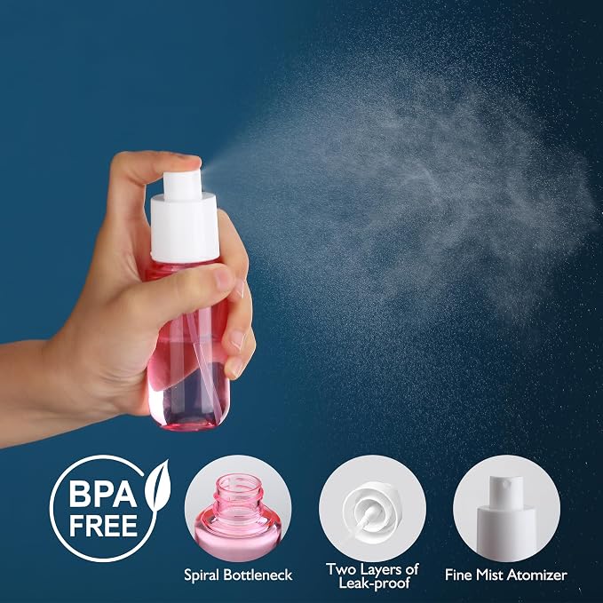 Small Spray Bottles 4 Pack1.35oz Fine Mist TSA Travel Size Toiletries Spray | 40ml Empty Mini Spray Bottles Refillable Plastic Travel Bottle Set for Hair, Face Toner, Plants, Cleaning