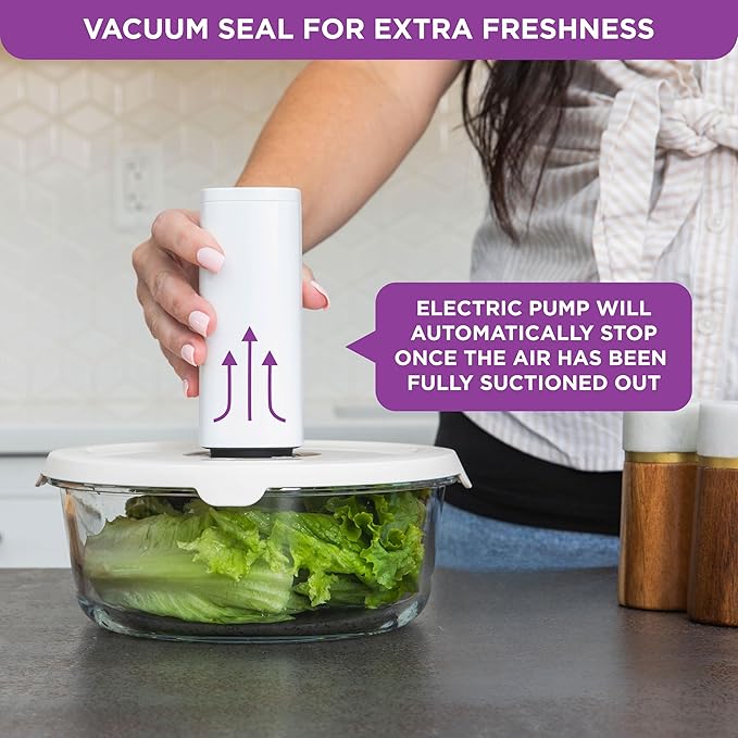 HOLDN’ STORAGE Vacuum Food Storage Containers, Set of 6 Glass Containers & Electronic Pump - Keep Food Fresh Longer, BPA-Free Glass, Leak-Proof, Ideal for Meal Prep, Marinating