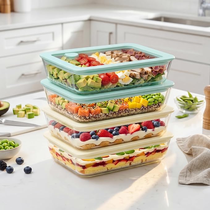 Urban Green Glass Food Container Set with Glass Lid, 4 Pack, Food Storage Containers with Airtight Lid, LeakProof, 100% Plastic Free, Meal Prep Container Set