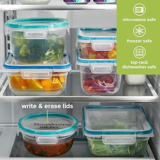 Snapware Plastic Total Solution 2-Pack (8.5-Cup) Food Storage Containers Set, Leakproof & Airtight Plastic Locking Lids Rectangular Tupperware, BPA-Free Lids, Microwave Dishwasher Freezer Safe