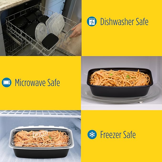 Glad Take-Aways 60-Pack Snap-Seal, Dishwasher and Freezer Safe, Reusable Food Storage Bento Box, Meal Prep Containers, Made in North America (38 oz, BPA Free)
