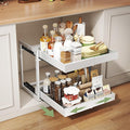 Abalter Expandable Pull Out Cabinet Organizer(12-18.5" W x 21" D), 2-Tier Slide Out Drawer for Kitchen Cabinets, Slide Out Shelves for Kitchen Countertop, Bathroom, Pantry, Heavy Duty Caddy(White)