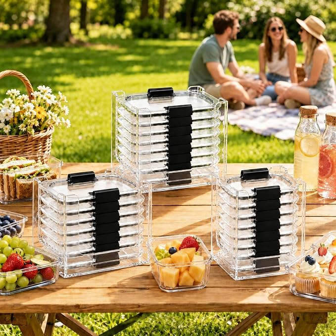 3PCS Clear Acrylic Food Container Lid Organizer for Rubbermaid Brilliance Nap-on Lids, Stackable Lid Holder Rack, Kitchen Storage Holder 4.7 Cup, 3.2 Cup, 1.3 Cup. 0.5 Cup Container, Holds 24 Lids