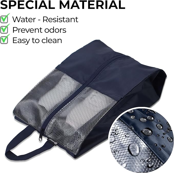 Shoe Bags For Travel, Used As For Storage or Shoe Travel Bag, Space Saving When Travelling With This Travel Shoe Bags For Packing, Featuring Waterproof Nylon Sneaker Bag. (Navy, 2 Pack, Medium)