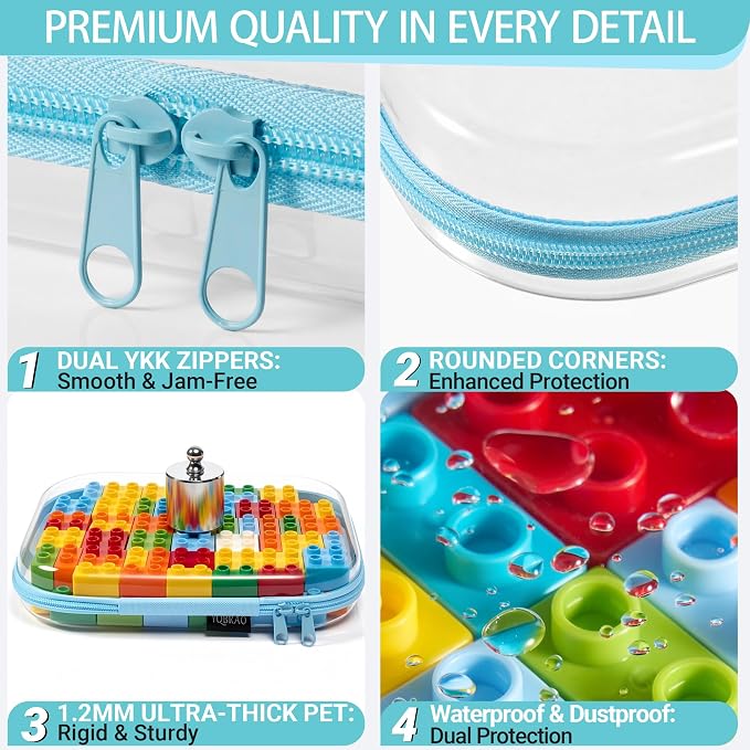 YQBRAO Clear Hard Shell Organizer Cases, 3-Pack, Blue | Rigid 1.2 mm clear PET organizers with multi-size design for travel, cables, and everyday essentials