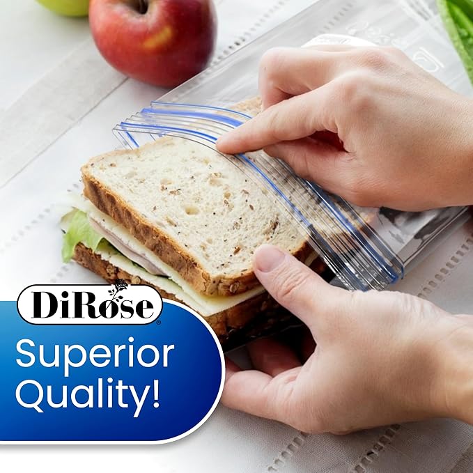 DiRose Reclosable Freezer Bags - Quart Size (200 Pack) | Double Zipper, Airtight Seal, BPA-Free, Premium Thick Heavy-Duty Bags for Safe and Secure Food Storage