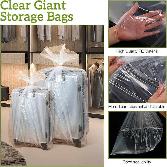 Fainne 10 Pack Extra Large Clear Plastic Storage Bags 55 x 67 Inch 3.94 Mils Giant Jumbo Moving Flat Plastic Storage Bags for Clothes Packing Luggage Suitcase Furniture Comforter Bike Blanket