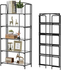 Crofy 5-Tier Wider Foldable Bookshelf, Black Frame & Transparent Shelves | Collapsible Portable Storage Organizer; Sturdy Transparent Shelves; Ideal for Living Room & Home Office