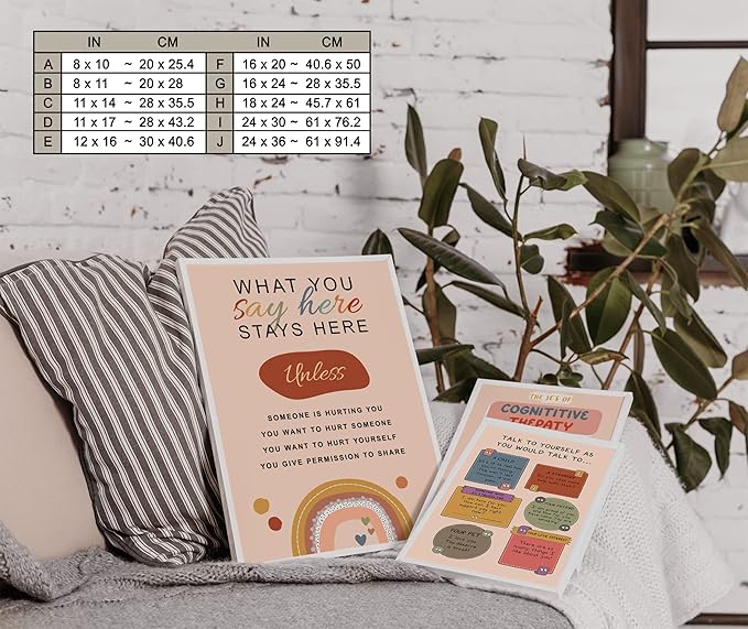 LOLUIS Mental Health Poster, Boho Therapy Tools Educational Supplies Art Print Classroom School Office Decor (What You Say In Here Stays In Here, Custom Frame Type)