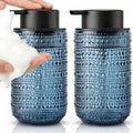 2 Pack Blue Glass Foaming Soap Dispenser, 14 OZ Vintage Hobnail Texture Foam Hand Soap Dispenser, Refillable & Reusable Foam Dispenser with Black Pump for Bathroom, Kitchen Decor, Elegant Look