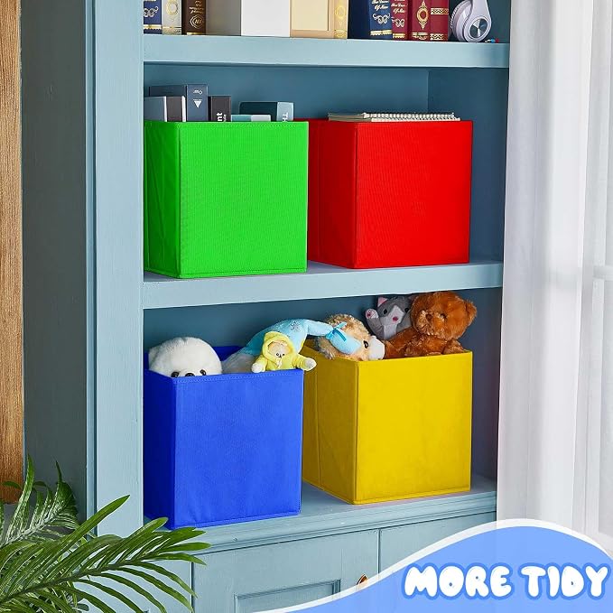 Yinder 12 Pcs Cube Storage Bin Rainbow Colored 10.5''x10.5''x11'' Storage Bins for Kids Classroom Decor Colorful Bins Foldable Baskets for Playroom Nursery Organizer Fabric Boxes