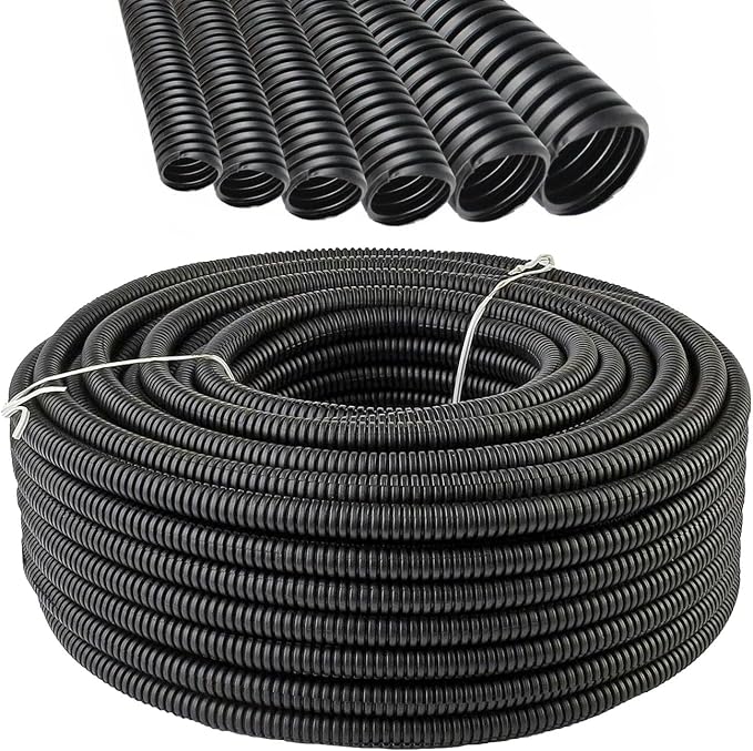 Electriduct 1/4" Polypropylene Non-Slit Wire Loom Corrugated Flexible Conduit - 100 Feet - Black