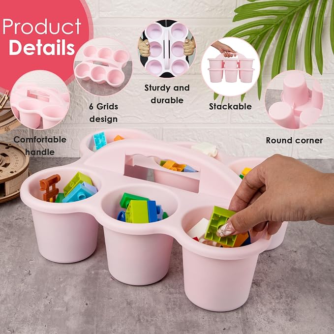 4 pack Classroom Caddy for School,Cup Caddy For Drink | Pencil Holder with 6 Cups, Plastic Art Supply Caddy Organizer With Handle