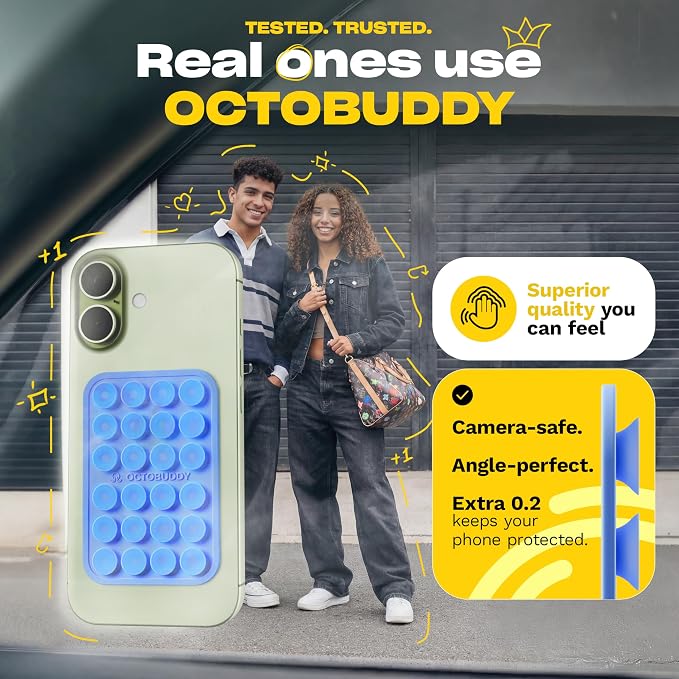 OCTOBUDDY Classic - Silicone Suction Phone Case Adhesive Mount - Hands-Free, Strong Grip Holder for Selfies & Videos - iPhone & Android Compatible - 2.25″ x 3.25″, Wisteria