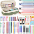 DazSpirit 62PCS Aesthetic Stationery Set with Pencil Case, No Bleed Highlighters, Gel & Erasable Pens, Mechanical Pencils, Refills, Cute College School Supplies for Note Taking, Journaling