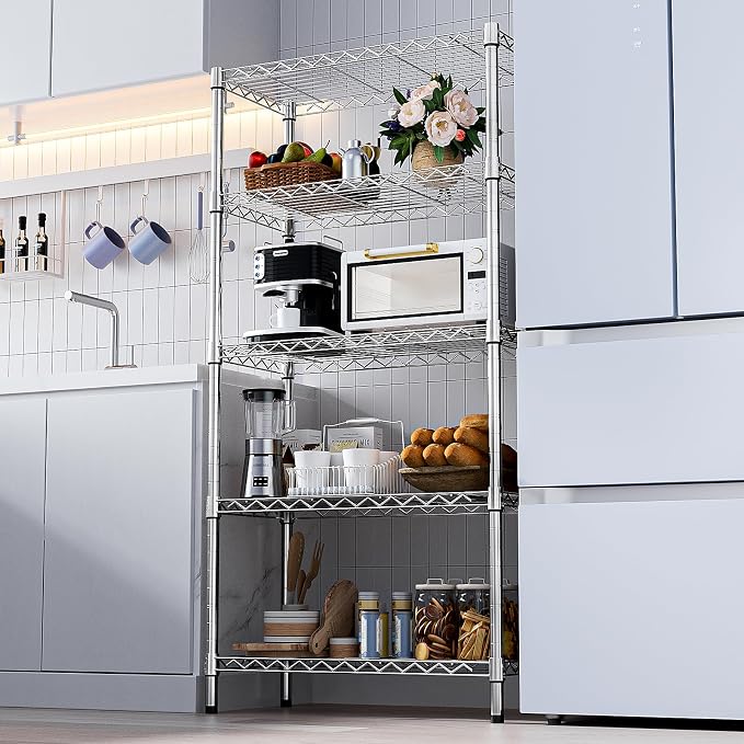 M MZG 1250 lbs Steel Heavy Duty 5-Tier Utility Shelving Unit Steel Organizer Wire Rack for Home,Kitchen,Office,Chrome (13.7" D x 23.6" W x 62.4" H)
