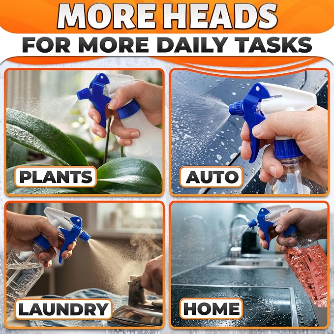 Spray Bottle Nozzle Replacement 12 Pack, Fits 8-32oz Bottles (Blue) | Replacement Trigger Sprayer Heads for Bottles; Fits 28-400 Thread, Trim-to-Fit Tube; for Cleaning, Garden & Pet Carefor