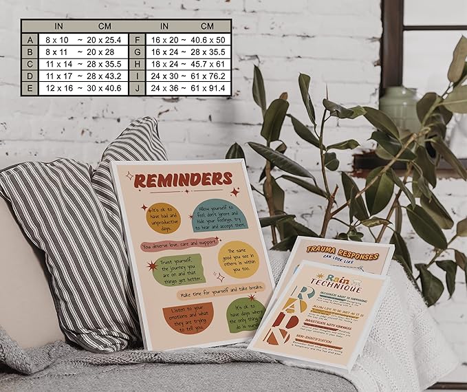 LOLUIS Mental Health Poster, Boho Therapy Tools Educational Supplies Art Print Classroom School Office Decor (Mental Health Reminders, Custom Frame Type)