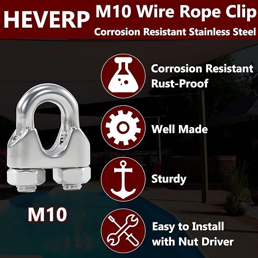 6PCS 3/8 Inches M10 Stainless Steel Wire Rope Cable Clip Clamp