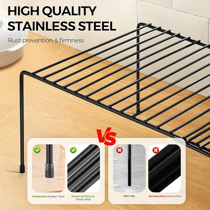 Ravinte 1 Pack Expandable Freezer Shelf Organizer, Black Kitchen Storage | Rustproof Metal Wire, Adjustable Width, Fridge, Pantry, Cupboard, Countertop, Easy Install, No Tools Needed, Space Saving