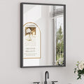 Keonjinn Black Bathroom Mirror 22 x 30 Inch, Stainless Steel Metal Framed Wall Mirror for Over Sink, Anti-Rust, Tempered Glass, Upgrade Installation, Rectangluar Square Corner, Matte Black
