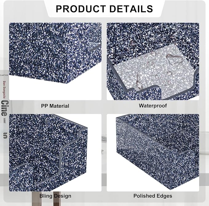 Rouidr Acrylic Sticky Note Holder, Self Stick Note Pad Holder, Dark Gray | 3.94 x 3.94 Inch Glitter Memo Pad Dispenser Organizer for School Office Home Desk Supplies